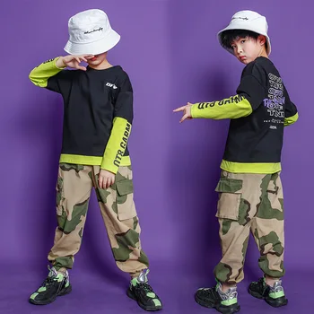 2020 Moderné Streetwear Mikina Kamufláž Nohavice Vyhovovali Hip Hop Tanečné Kostýmy Deti Jazz Oblečenie hip-hop Oblečenie pre Dievčatá Chlapci