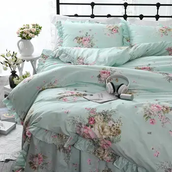 4 Kusy Kvetinový Kvety Živé Princezná Prehrabať Perinu Set Bavlna 160X200cm Bedskirt Kráľovná Twin Veľkosť Dievčatá posteľná bielizeň nastaviť