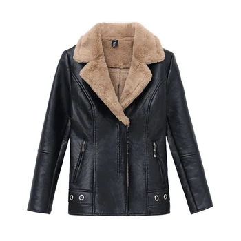 2019 módne zimné faux kožené sako ženy hrnú krátke teplé vrchné oblečenie žien Slim black motocykel kabát Plus veľkosť 5XL G598