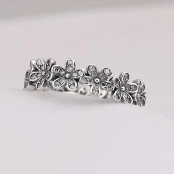 S925 Prstene pre Ženy Oslňujúci Daisy Lúka Stohovateľné Krúžok Dievča Narodeniny Prst Prsteň Darček Lady Šperky