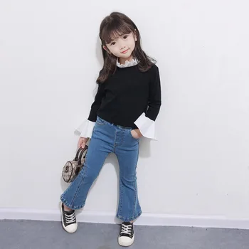 ANKRT Jeseň 2020 nové dievčenské kórejský horela nohavice módne šitie polovice pás džínsy pre deti.2T-7T