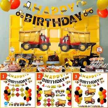 Konštrukcia Bager Vozidla Latex Vzduchu Balón Globos Banner Tortu Vňaťou Pre Happy Birthday Tému Party Dekorácie Deti Priazeň