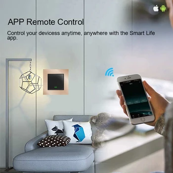Milfra Wifi Prepínač Neutrálny Vodič Vyžaduje Smart Light Switch Hlasové Ovládanie Telefónu Zlato 86mm nástenný Spínač pre Asistent Alexa Tuya