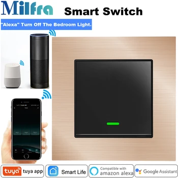 Milfra Wifi Prepínač Neutrálny Vodič Vyžaduje Smart Light Switch Hlasové Ovládanie Telefónu Zlato 86mm nástenný Spínač pre Asistent Alexa Tuya