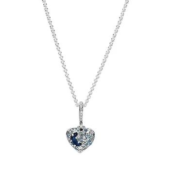 925 Sterling Silver 2020 Nové Zimné Blue Moon & Hviezdy Srdce Náhrdelník Pre Ženy Značky Originálny Náhrdelník Šperky Darček