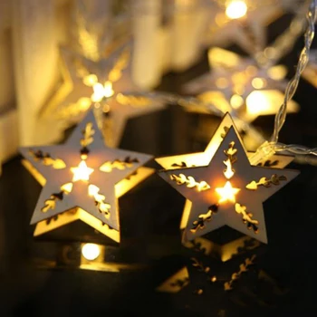 Drevené Star LED Reťazec Svetlo Vonkajšie Nepremokavé Dovolenku Svetlá na batériový Rozprávkový Vianočný Veniec Dekorácie JQ