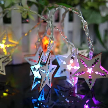 Drevené Star LED Reťazec Svetlo Vonkajšie Nepremokavé Dovolenku Svetlá na batériový Rozprávkový Vianočný Veniec Dekorácie JQ