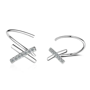 Jednoduché, Jasné, Micro Cubic Zirconia 925 Sterling Silver X Tvarované Hoop Náušnice pre Ženy oorbellen Šperky brincos bijoux