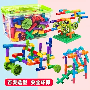 Detské vzdelávacie puzzle plug-in urob si sám vodovodné potrubia stavebným hračka vzdelávania v Ranom detstve dieťa plastové plug-in montáž