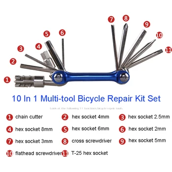 Multi-nástroj na Opravu Bicyklov Nástroje Hex Hovoril Kľúča Skrutkovač 10 V 1 Kit Set Cestnej MTB Bike Prenosné Nástroje, jazda na Bicykli