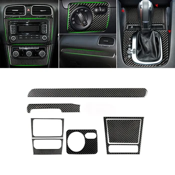Pre VW Golf 6 MK6 Auto Uhlíkových Vlákien Center, Ovládací Panel Air Vent Radenie Ráme Svetlometu Prepínač Popolník obal Vnútorná Výbava