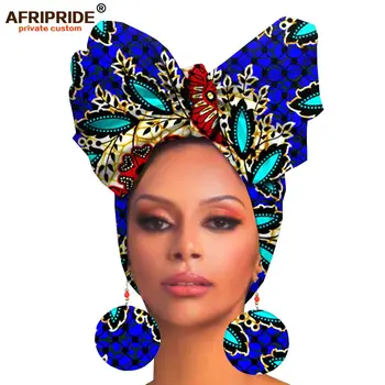Africké headwraps a earings pre ženy afriky hlavu šatku ankara tradičné headtie šatku turban tlač vosk AFRIPRIDE A19H008