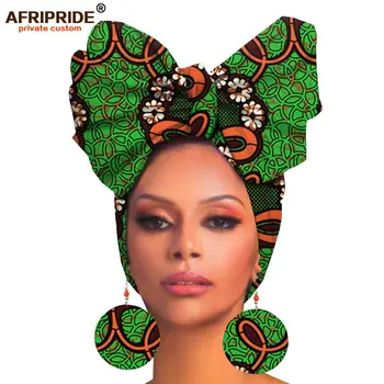 Africké headwraps a earings pre ženy afriky hlavu šatku ankara tradičné headtie šatku turban tlač vosk AFRIPRIDE A19H008