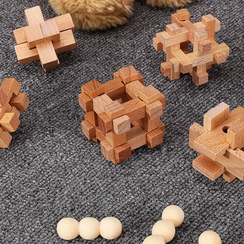 9Pcs IQ Mozgu Teaser Buk Kong Ming Zámok Nastaviť Drevené Spriahnuté 3D Puzzle Hra, Hračky Duševného Vzdelávania Pre Dospelých, Deti