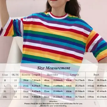 Letné Tričko Ženy Rainbow Prekladané Topy Harajuku Tričko Plus Veľkosť Krátky Rukáv kórejský Punk T-shirt Bežné camiseta feminina