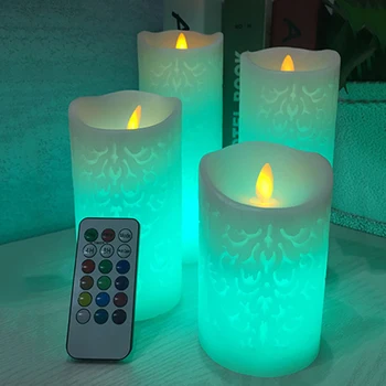 Elektronické Sviečky Novinka Nočné Svetlo LED Flameless Vosk Pilier Sviečka S RGB Diaľkové Ovládanie Na Vianoce Svadobné Dekorácie