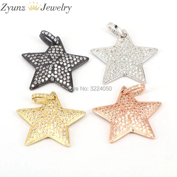 5 KS ZYZ175-8835 Trendy Rose Gold/Silver/ Black/ Silver Farba Pentagram Prívesok, Micro pave CZ STAR charms náhrdelník s príveskom