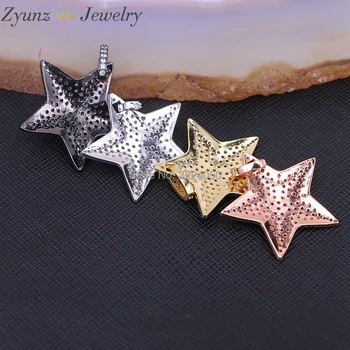 5 KS ZYZ175-8835 Trendy Rose Gold/Silver/ Black/ Silver Farba Pentagram Prívesok, Micro pave CZ STAR charms náhrdelník s príveskom