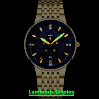 SVIŠŤANIE Náramok Hodiniek Mužov Zlato Bežné Obchodné Quartz náramkové hodinky Vodotesné Kolo Športové Hodiny Svetelný Reloj Hombre 2020