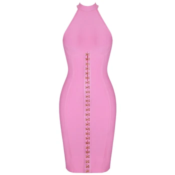 Jeleň Lady Obväz Šaty 2019 Lete Ženy Bodycon Obväz Večierok Ružové Šaty Bez Rukávov Sexy Tlačidlo Ceruzka Šaty