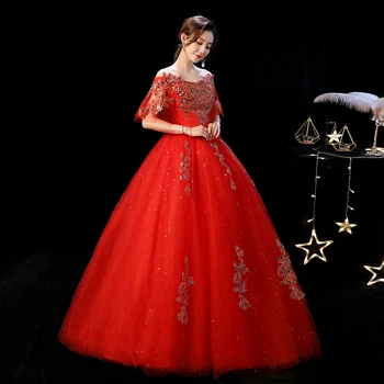 Móda Červené Svadobné šaty 2019 nové zlaté čipky kvet loď krku nevesta šaty červené jednoduché st súd rojo Vestidos de novia