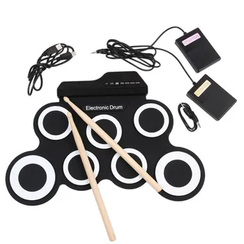 Skladacia Elektronické Ručné Roll Drum USB Bicie Nástroj Nastaviť Silikónové Elektrické Drum Pad Auta s dolné časti stehien Nohy Pedál