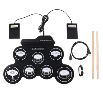 Skladacia Elektronické Ručné Roll Drum USB Bicie Nástroj Nastaviť Silikónové Elektrické Drum Pad Auta s dolné časti stehien Nohy Pedál