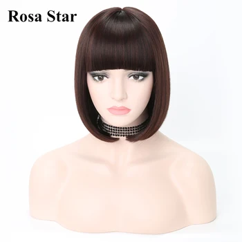 Rosa Star Krátky Rovný Bob Vlasy, Parochne S Ofinou Pre Ženy, Syntetické Vlasy, Parochne Žiaruvzdorné Denne Cosplay Parochňu