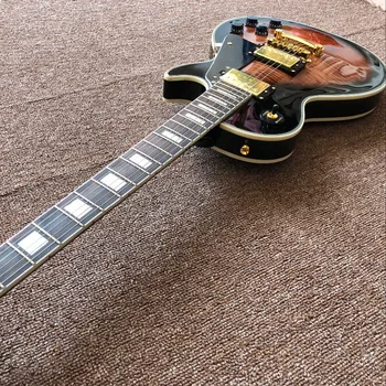 Tiger Plameň vlastné elektrickú gitaru,čierny pickguard,Sunburst gitaar,Mahagónové telo.hudobné nástroje .skutočné fotografie