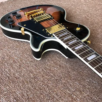 Tiger Plameň vlastné elektrickú gitaru,čierny pickguard,Sunburst gitaar,Mahagónové telo.hudobné nástroje .skutočné fotografie