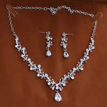 Qualidade novo vestido de noiva coroa tiara tres-pedaco de zircao brincos colar de casamento com acessorios femininos presente