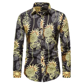Luxusné Men 's Gold Barokový Dizajn Tričko Streetwear Lumbálna Dlho Puzdre Mužov Vytlačené Košele Značky Havaj Oblečenie Camicie Uomo