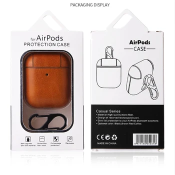 Bluetooth Slúchadlo Kožené Puzdro Pre Apple AirPods 1 2 Pravej Kože Shockproof Pokrytie Pokožky Na Vzduchu Struky Plnenie Box S Hákom