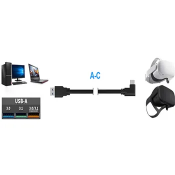 USB 3.2 Gen1 Typ-C Dátový Kábel 3 m/4 m/5m Link Line 90 ° Koleno Streaming Kábel pre Oculus Quest 2 VR Headset Príslušenstvo
