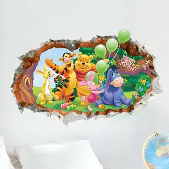 Disney nové Medvedík Pú 3D porušenú stenu detskej izby samolepky na stenu spálne nepremokavé vymeniteľné samolepky