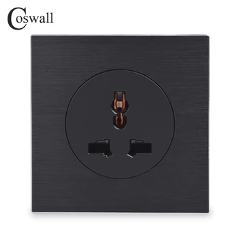Coswall Luxusný Čierny Hliníkový Panel 13A Univerzálny Sieťovej napájacej Zásuvky Zásuvky, Upevní S Dieťaťom, Ochranný Zámok