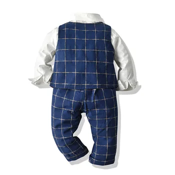 Baby Boy Gentleman Oblečenie Nastaviť Jeseň Bavlna Oblek Pre Deti Biele Tričko s motýlikom+Vesta +Nohavice Formálne Novonarodených Chlapcov, Oblečenie