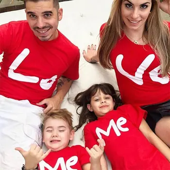 Otec&Mother&Kid Oblečenie Letné Rodinné Zodpovedajúce Oblečenie Rodič-dieťa Červená ľúbostný List Vytlačiť T-shirt Krátkym Rukávom Pulóver Topy