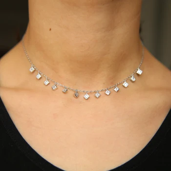 2019 Najvyššej kvality 925 sterling silver jednoduché geometrické krátke choker pripraviť malé námestie cz kúzlo reťazca náhrdelník ženy elegantných šperkov