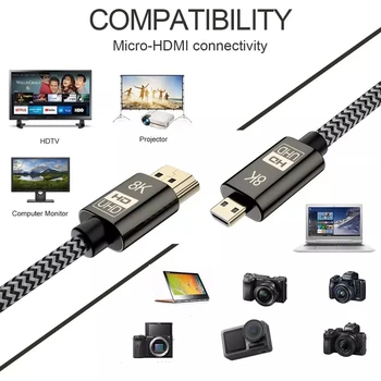 Micro HDMI Kábel HDMI Adaptér 8K 2.1 Verzia Vysokej Resulotion Audio a video káble Konektor，pre Profesionálnych Fotografov