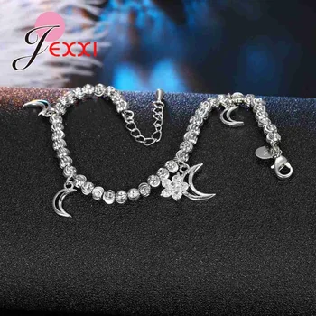 Elegantné Svadobné Ženy Zapojenie Šperky S Mesiacom Kvety Šumivé Kryštály Reálne 925 Sterling Silver Náramky Bijoux