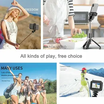 2020 Nový Rozšíriteľný Bezdrôtový Selfie Stick Statív Mobilný Telefón Samolepiace S Bluetooth Diaľkové Príslušenstvo Black/White