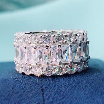 PANSYSEN Reálne 925 Sterling Silver Emerald Simulované Moissanite Diamantový Prsteň pre Ženy, Mužov, Svadobné Jemné Šperky Veľkoobchod