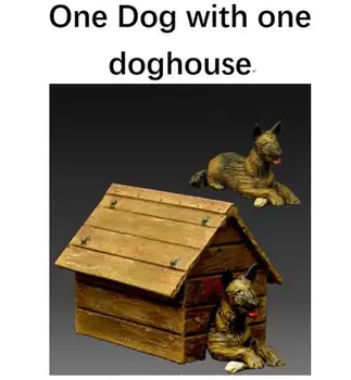 Nové Nezmontované 1/35 jeden Pastiersky Pes s Doghouse Živice Auta HOBBY Hračky Nevyfarbené živice model