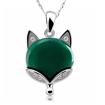 Prírodné Green Jade Fox Náhrdelník Prívesok 925 Striebro Jadeite Chalcedony Amulet Módne Kúzlo Šperky, Darčeky pre Ženy, Jej