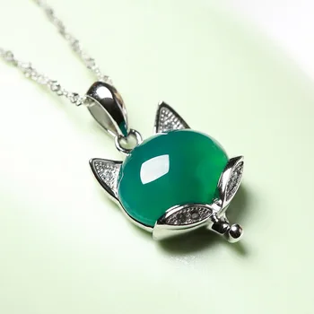 Prírodné Green Jade Fox Náhrdelník Prívesok 925 Striebro Jadeite Chalcedony Amulet Módne Kúzlo Šperky, Darčeky pre Ženy, Jej