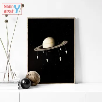 Surrealizmus Wall Art Plátno, Maľovanie na Zem, Mesiac Planéty Saturn Star Nordic Plagáty a Potlačou obrazov na Stenu pre Obývacia Izba Dekor