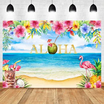 Aloha Tiki Kvetinový Narodeninovej Party Pozadie Havaj Flamingo Fotografie Pozadí, Tropické Pláže, Modrá Obloha, Biele Oblaky Pozadia