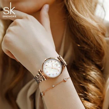 Shengke Značky Luxusný Náramok Ženy Sledovať Rosegold Náramkové hodinky Darček pre Ženy, Originálny Dizajn Hodiniek Reloj Mujer