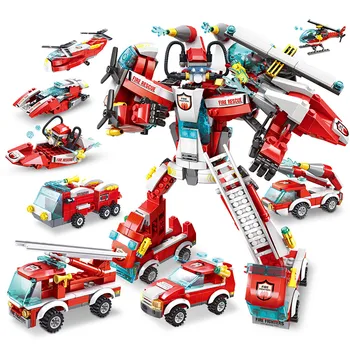 668PCS Robot Stavebné Bloky, Vozidlo, Auto, Lietadlo, Vrtuľník Hračky Chlapec Bloky Mech Akcie Obrázok Detí Model Tehly Hračka Auto